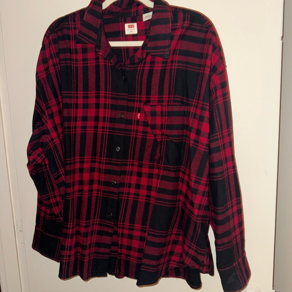 Levi's Red and Black Plaid Shirt Jacket